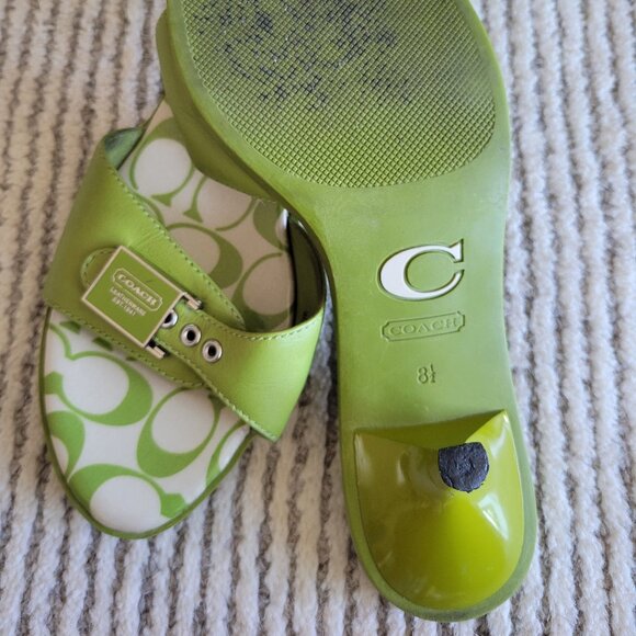 Y2K Vintage Coach Calf Leather Lime Green Kitten Heel Sandals size 8.5 - Picture 4 of 5